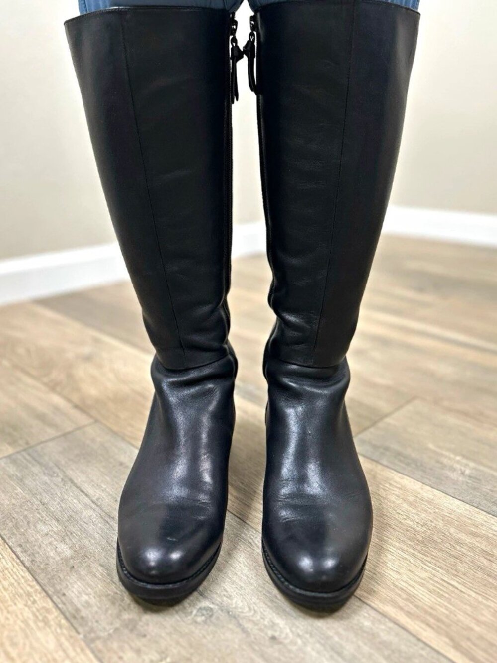 Cole Haan Women’s 8.5 B Black Leather Knee High Riding Boots Grand.OS Zip
